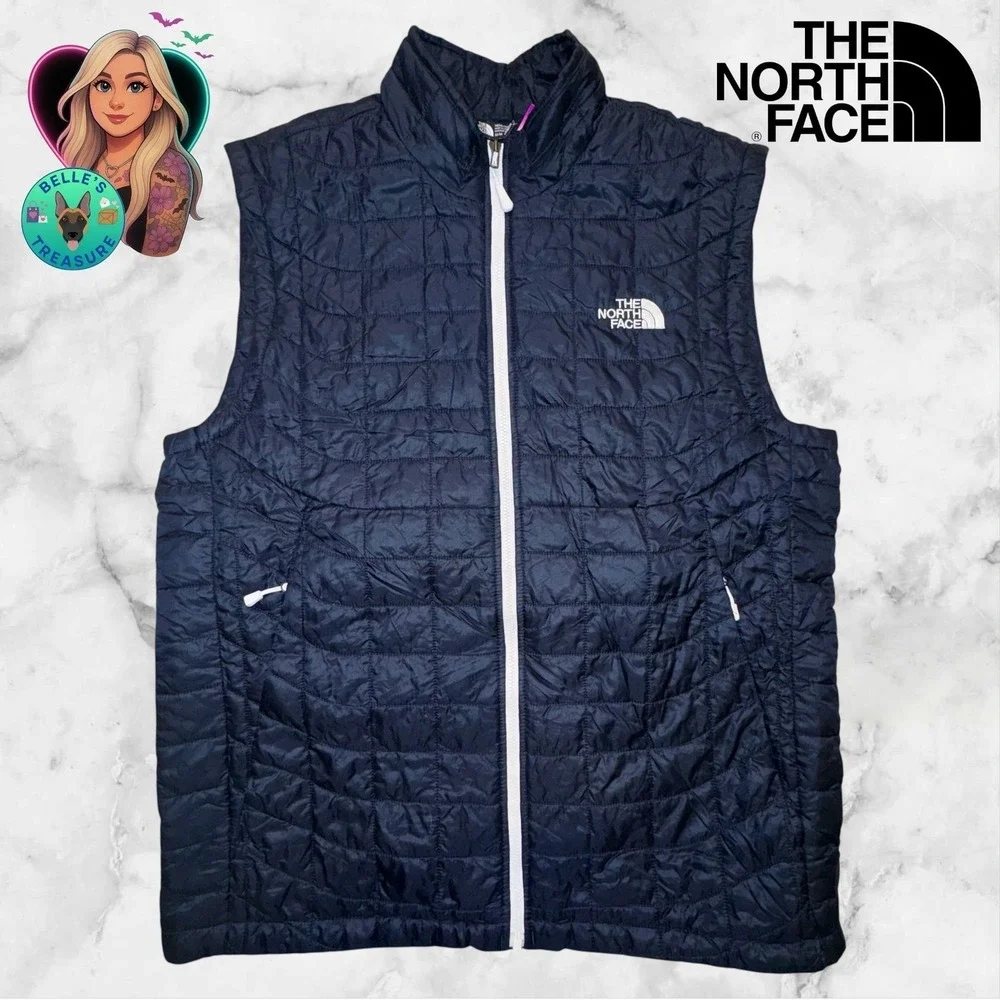 The North Face Thermoball Vest Men's Medium Blue Quilted‎ Jacket White Full Zip